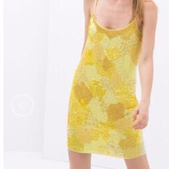 Zara Dresses | Nwot Yellow Sequin Dress 